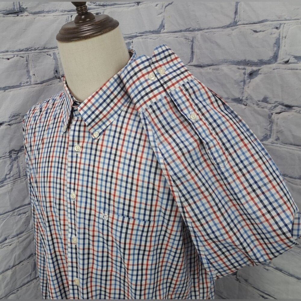 Barbour Men's Button Down Shirt Red Blue Check Bowburn Cotton Portual Size Large